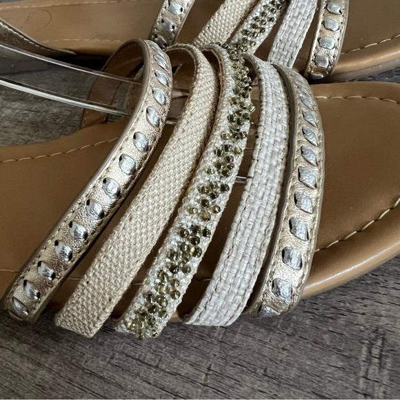 Jack Rogers Gold Raffia Strappy Woven Beaded Sandals 9 - Picture 3 of 5